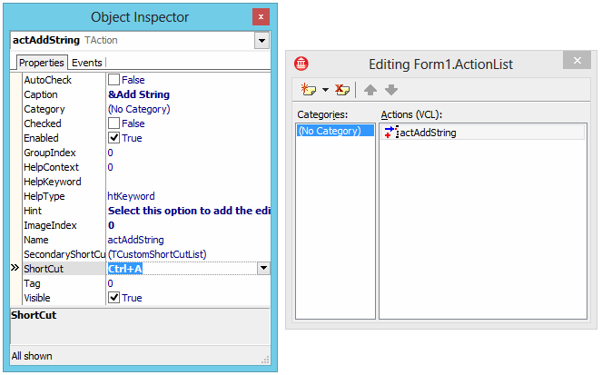 Editing an action's properties