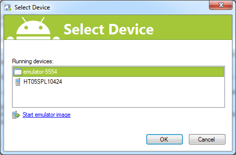 Selecting the device on which to run the application