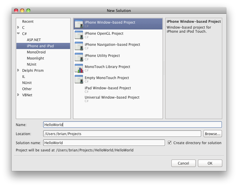 New solution in MonoDevelop New solution in MonoDevelop