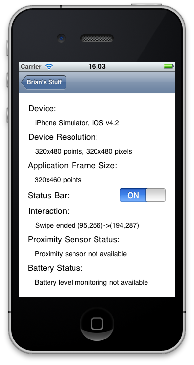 Device information in the Simulator Device information in the Simulator