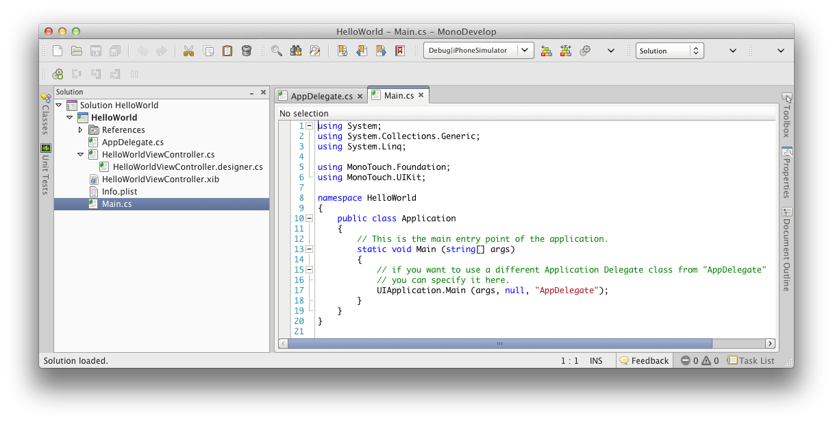 New project code in MonoDevelop New project code in MonoDevelop