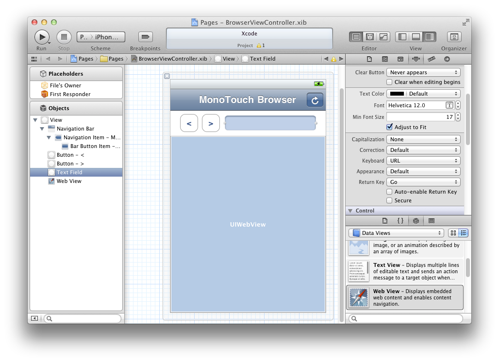 Browser app in Interface Builder Browser app in Interface Builder