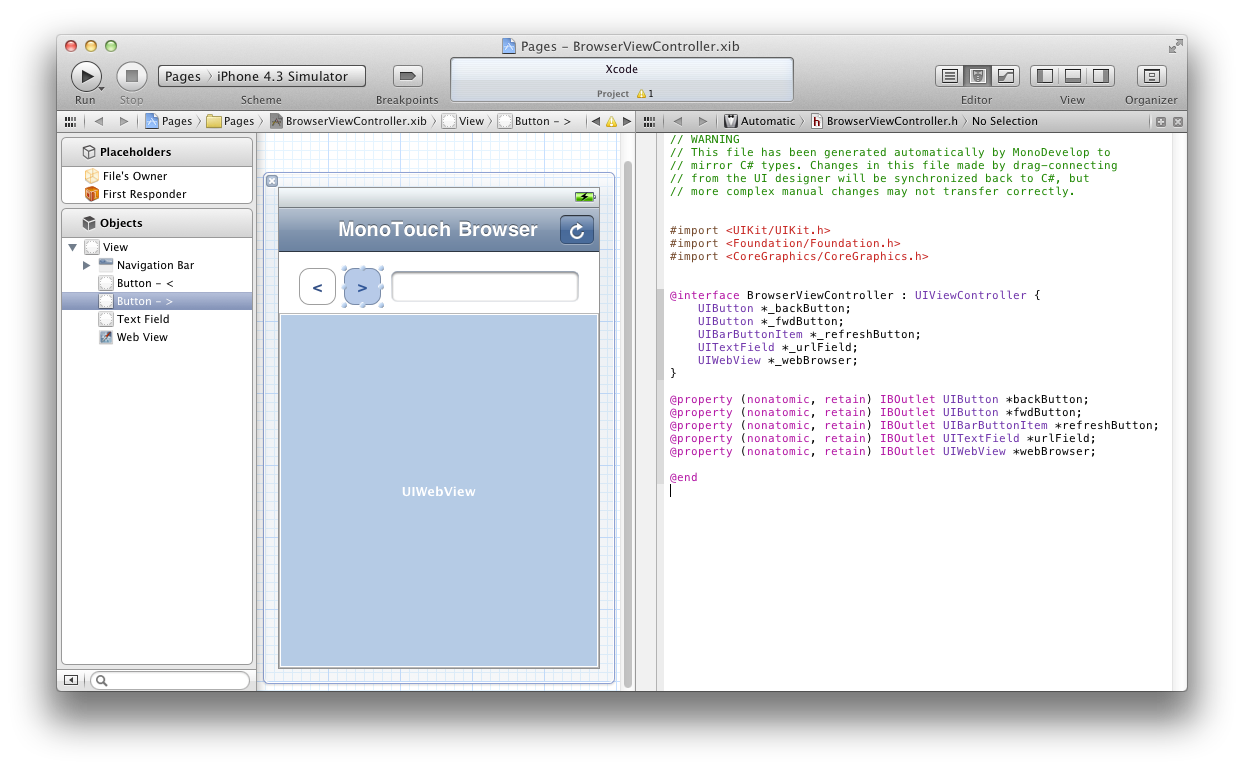 Browser app in Interface Builder Browser app in Interface Builder