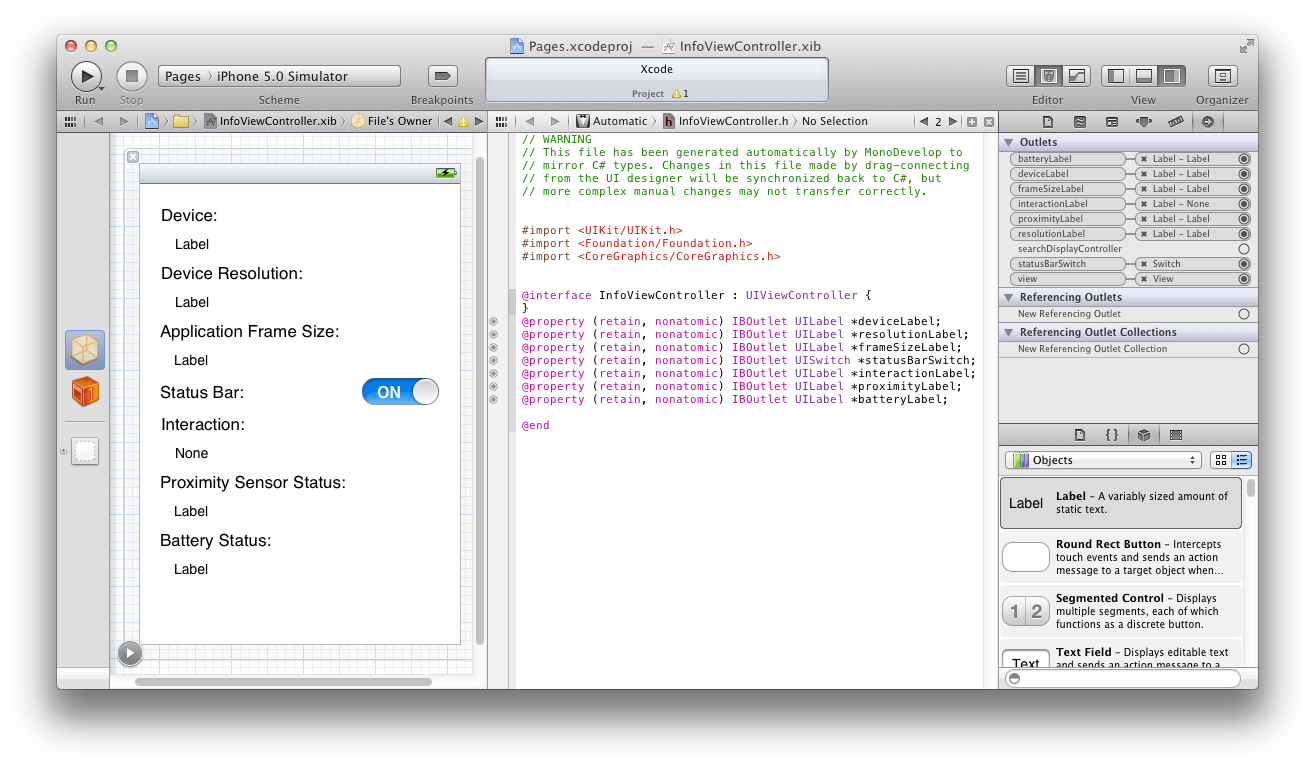 Info page in Interface Builder