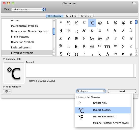 Special character window Special character window