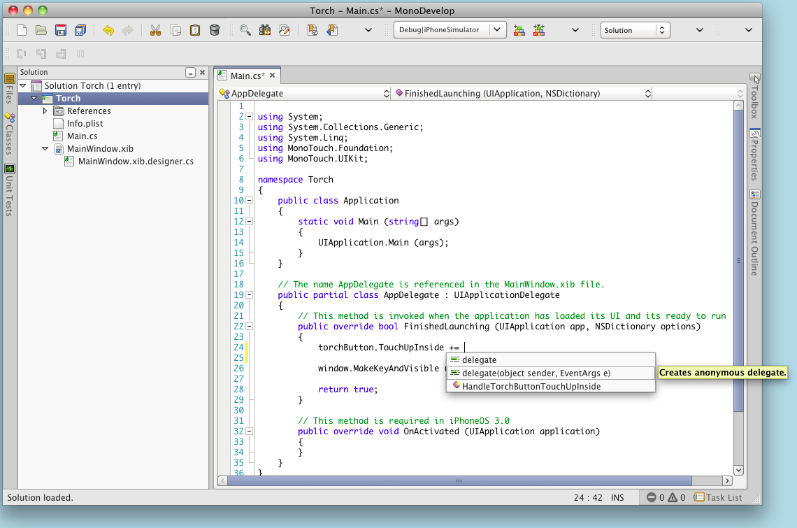 Setting up an event handler in MonoDevelop