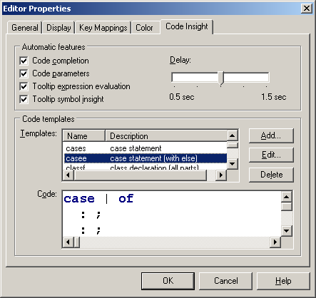 Code Template setup in Delphi 5