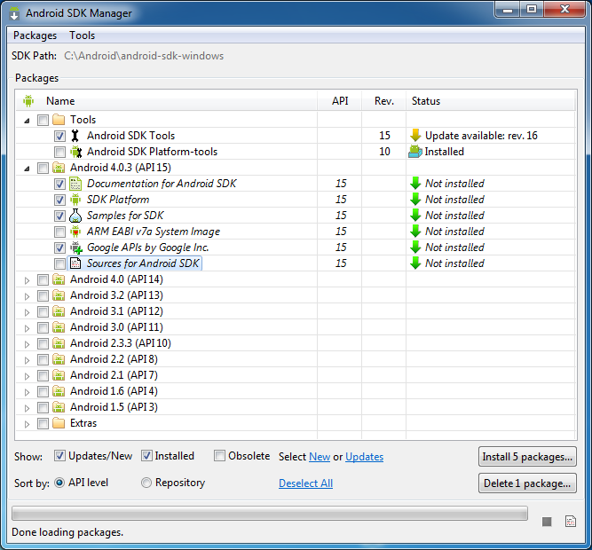 Installing Android SDK packages